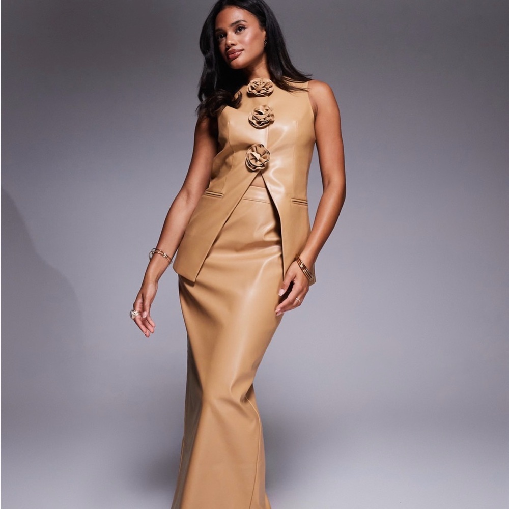 ASOS Tan A-Line Faux Leather Maxi Skirt (Tan)